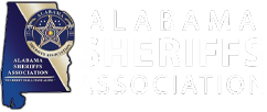 Text reading Alabama Sheriffs Association. Also featured is a state map of Alabama as well as their association badge.